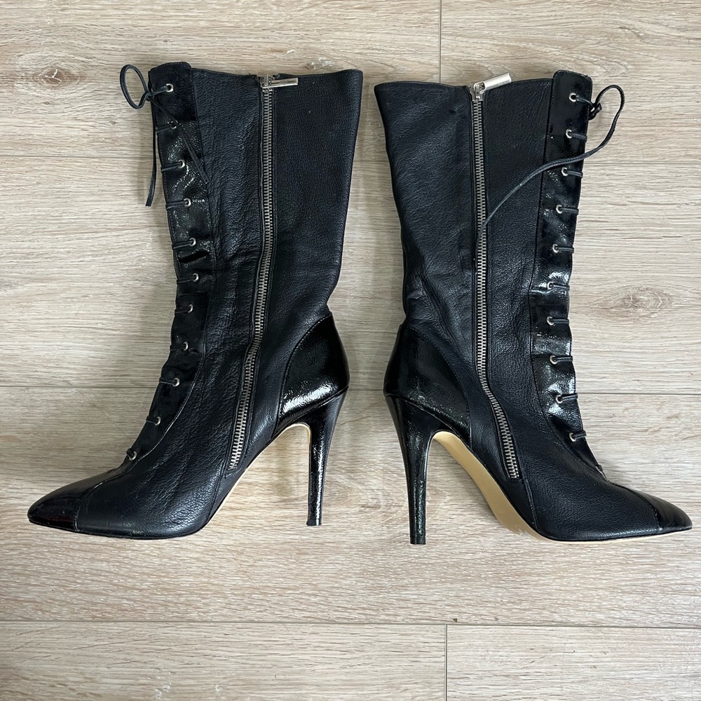 *READ* Y2K leather zip-up boots